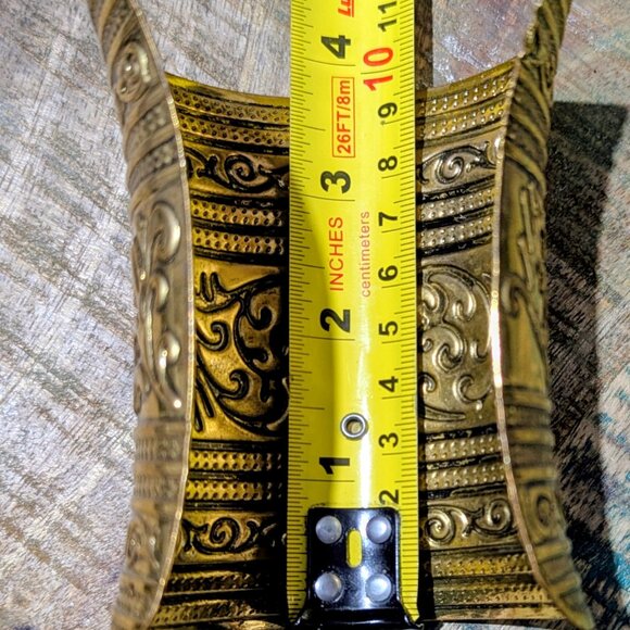 Vintage Wide Etched Metal Cuff Bracelet – Brass-Look - Picture 2 of 2